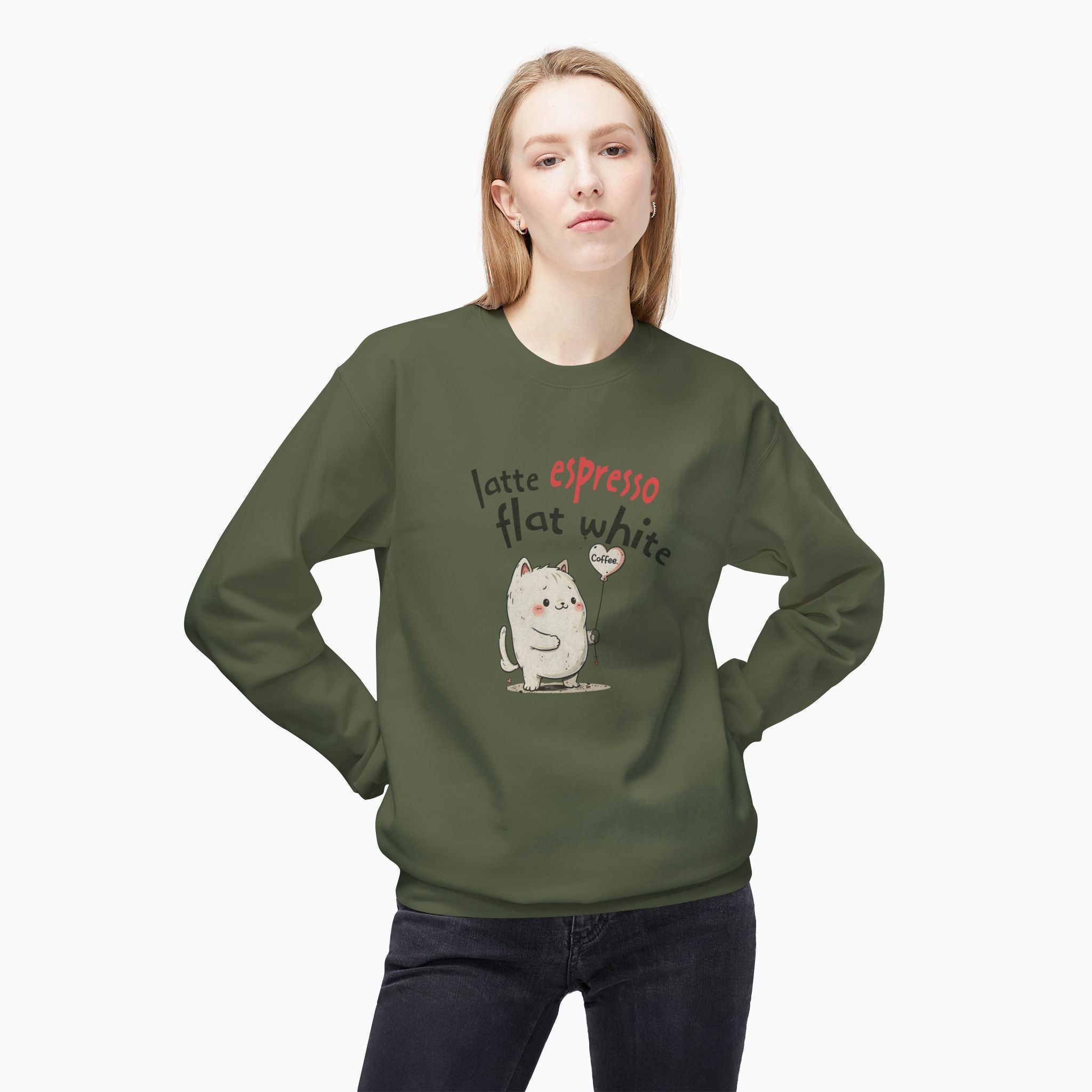 Coffee Cat Latte, Espresso, Flat White Unisex Sweatshirt