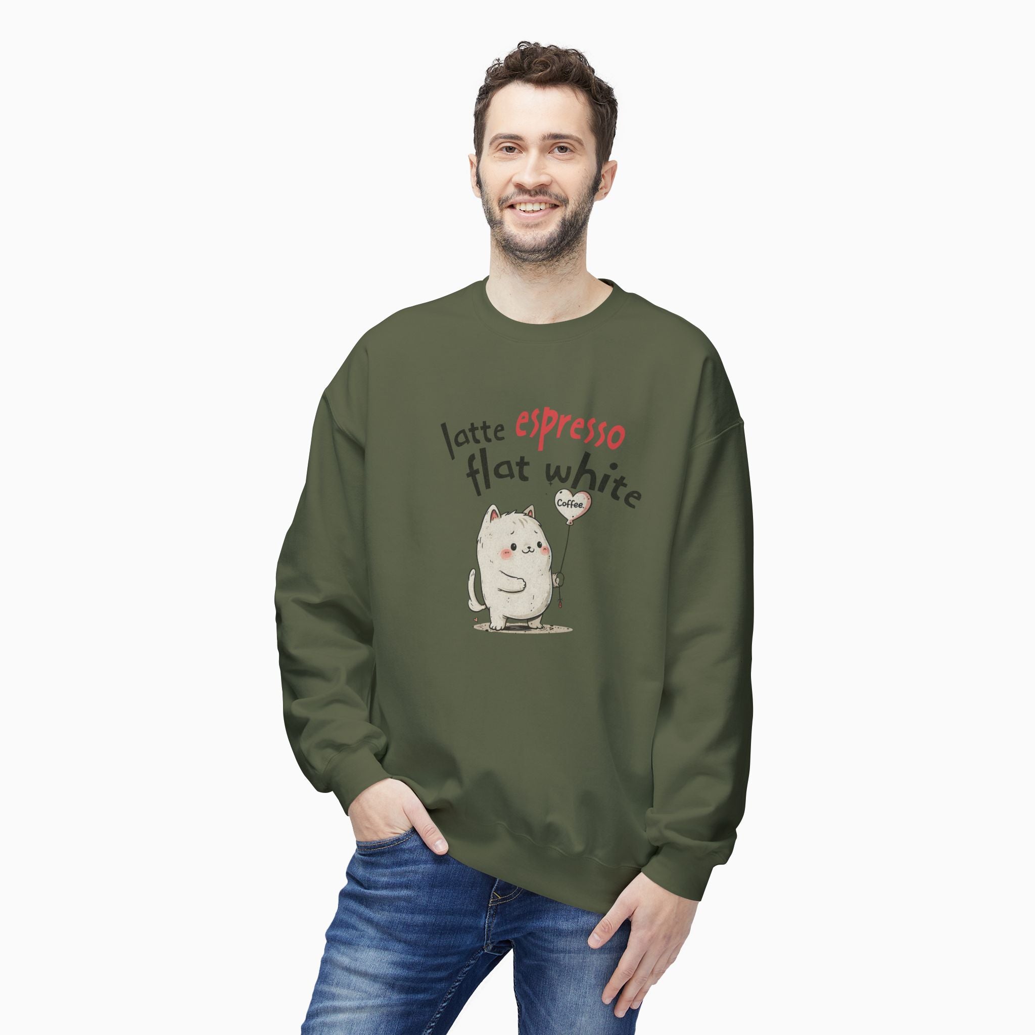 Coffee Cat Latte, Espresso, Flat White Unisex Sweatshirt