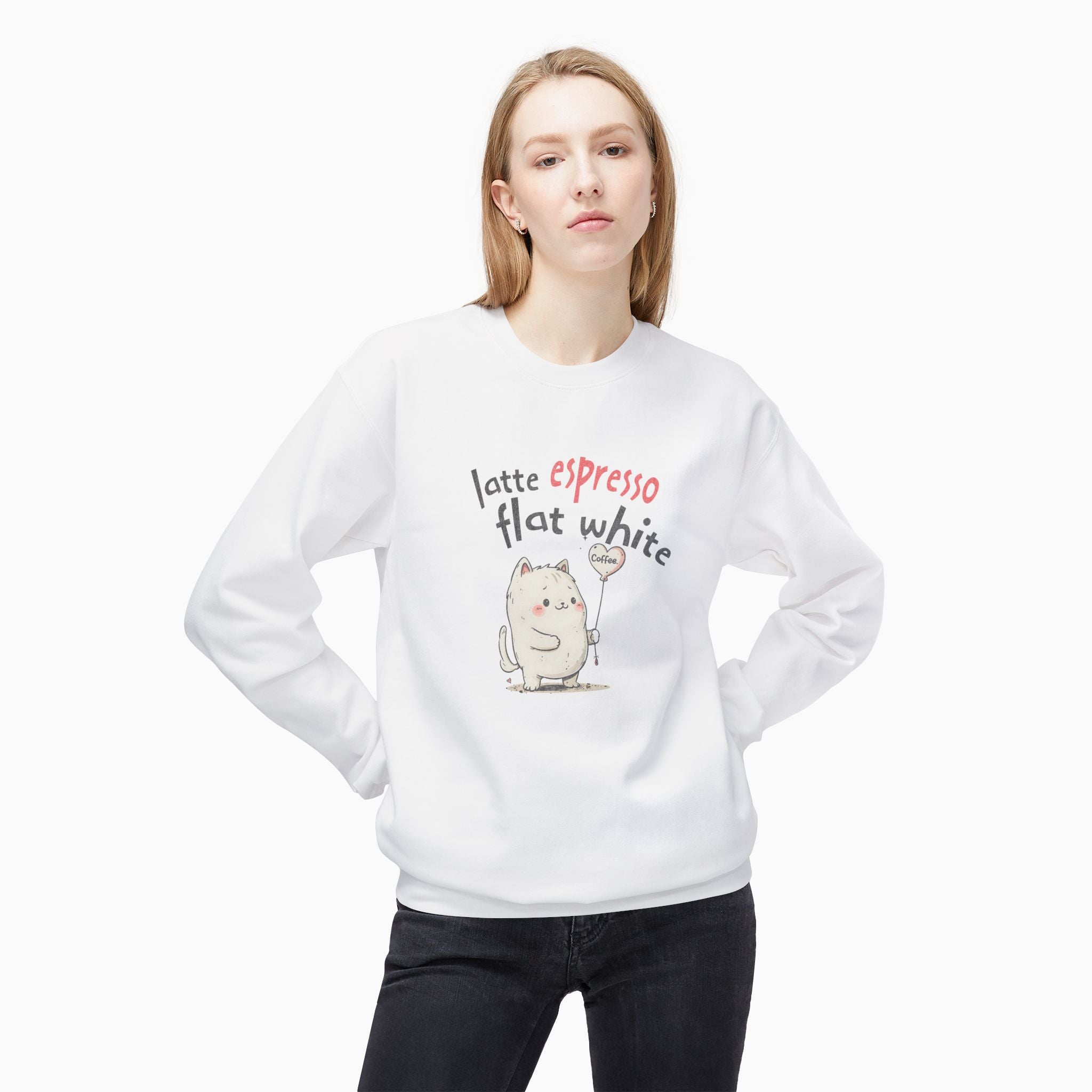 Coffee Cat Latte, Espresso, Flat White Unisex Sweatshirt