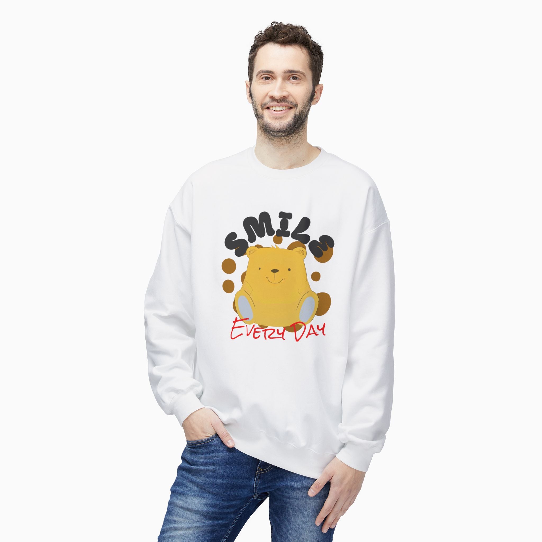 Smile Everyday Slogan With Teddy Bear Unisex Sweatshirt