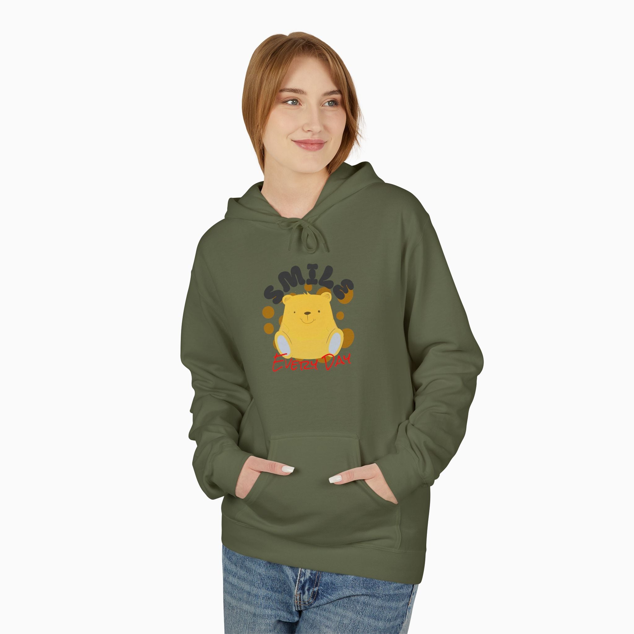 Smile Everyday Slogan With Teddy Bear Unisex Hoodie