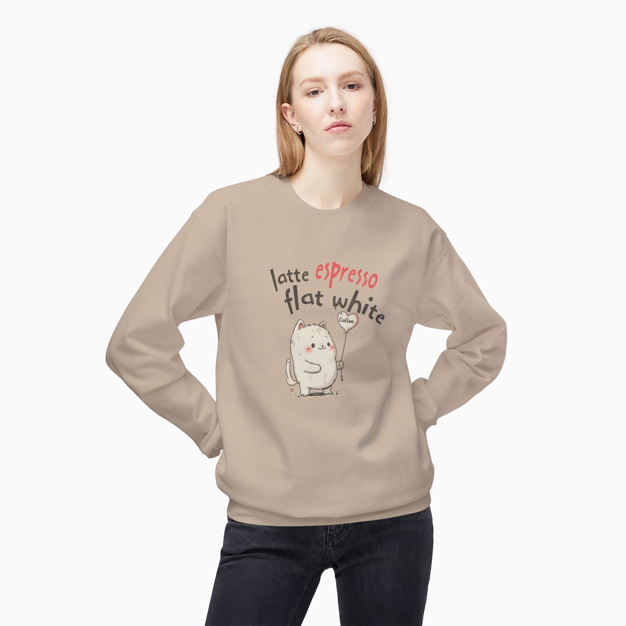 Coffee Cat Latte, Espresso, Flat White Unisex Sweatshirt